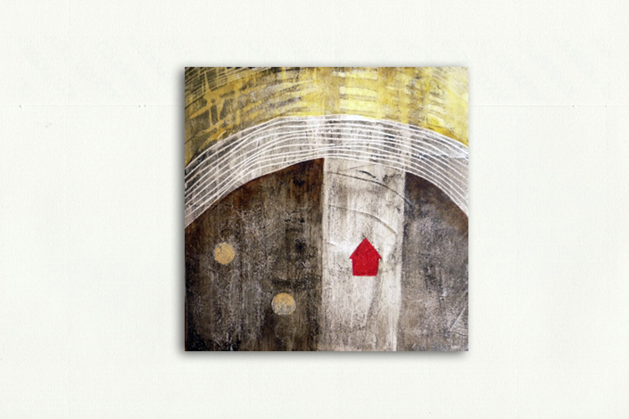 Serie Origen. 'Una casa en la garganta'. Mixta sobre MDF. 25 x 25 cm.